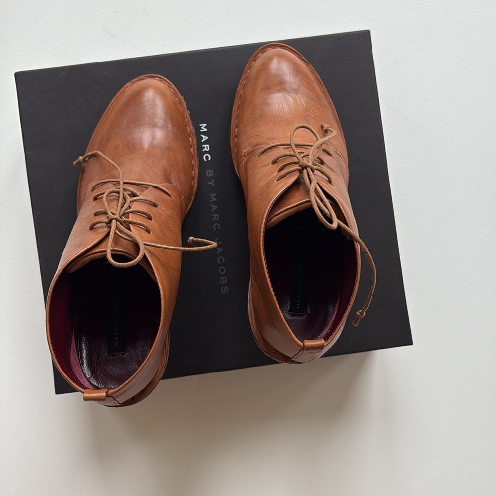Marc By Marc Jacobs Cognac Leather Wedge Booties-NIB-Brown-Size 8.5-9 - Picture 7 of 14